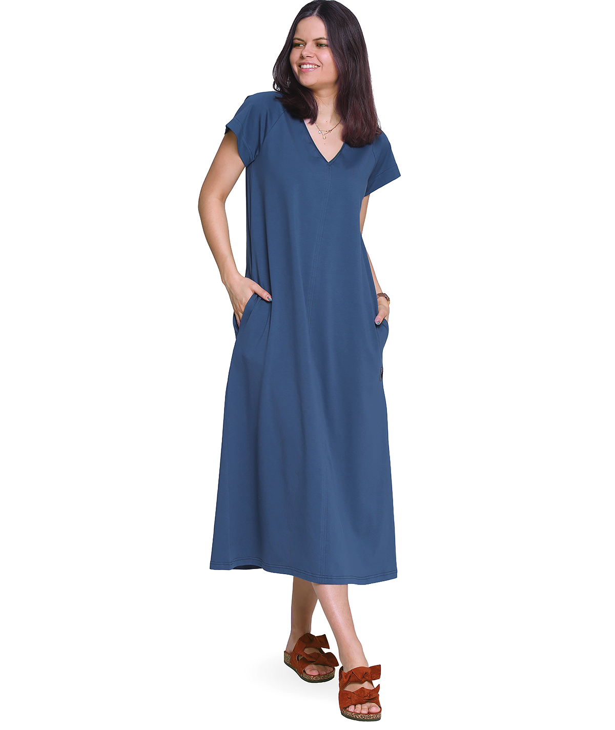 Niebieska sukienka z bawełny z krótkim rękawem